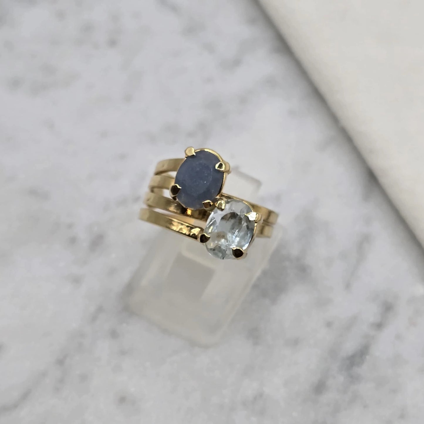 Aquamarine And Blue Aventurine Double Oval - Ring