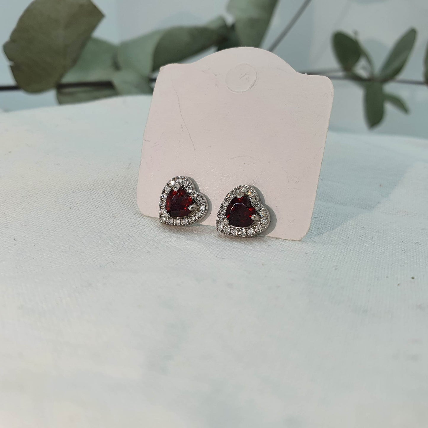 Garnet With Zircon - Silver Earrings