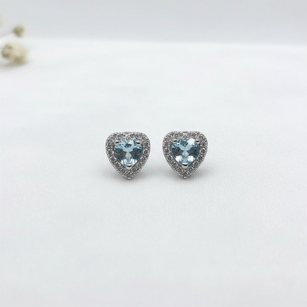 Aquamarine with Zircon - Silver 925 Earrings