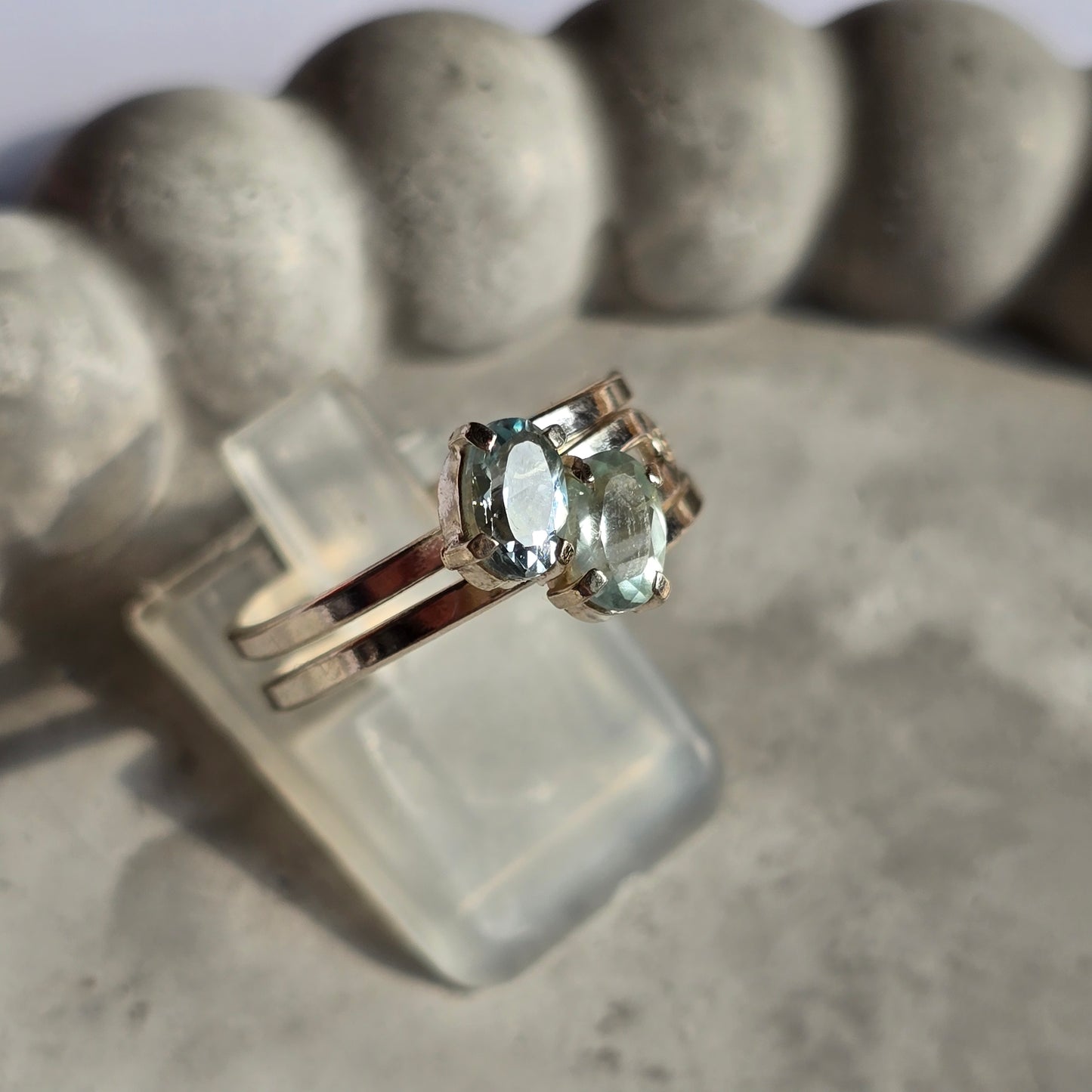 Aquamarine - Duo Silver Ring
