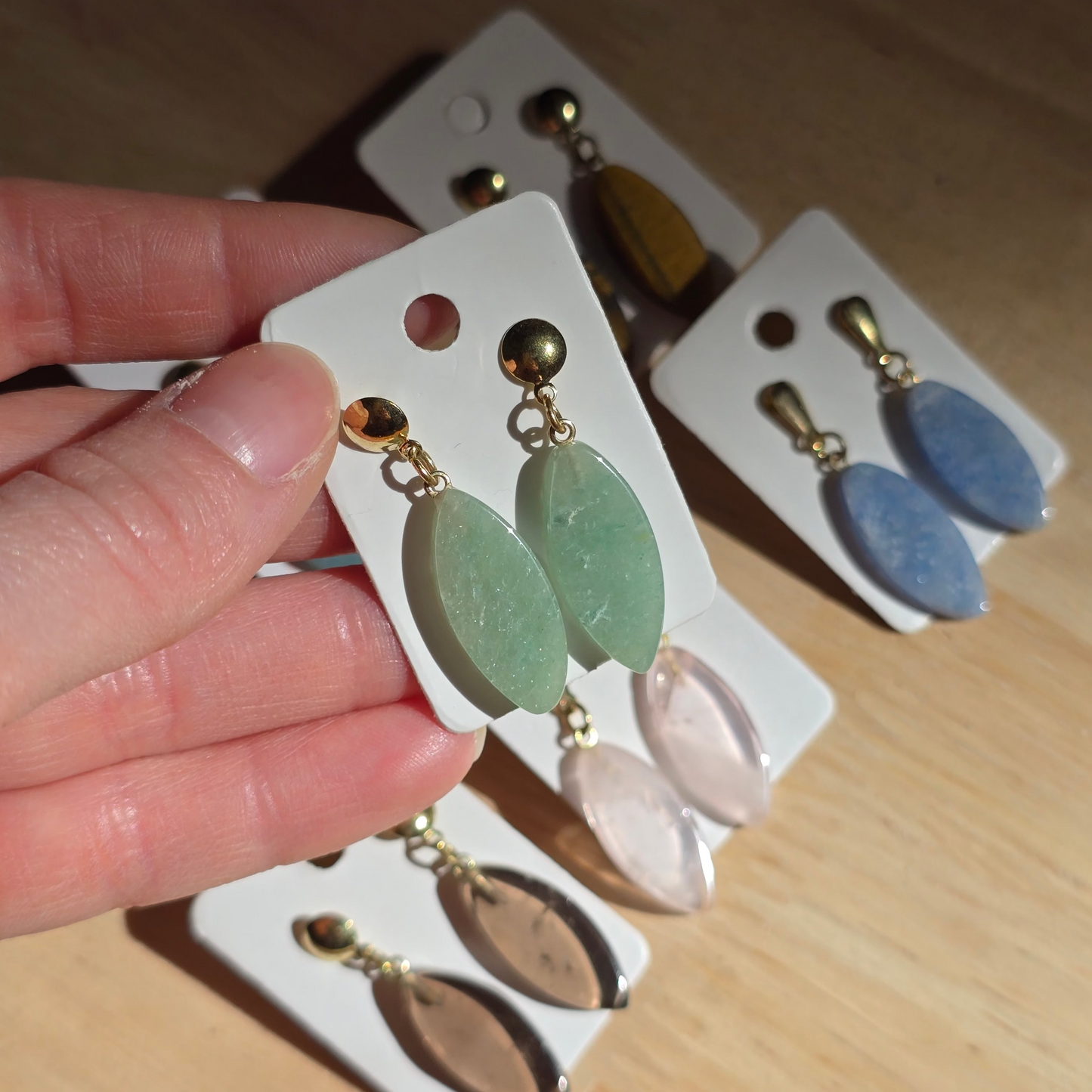 Rose Quartz - Leaf Earrings