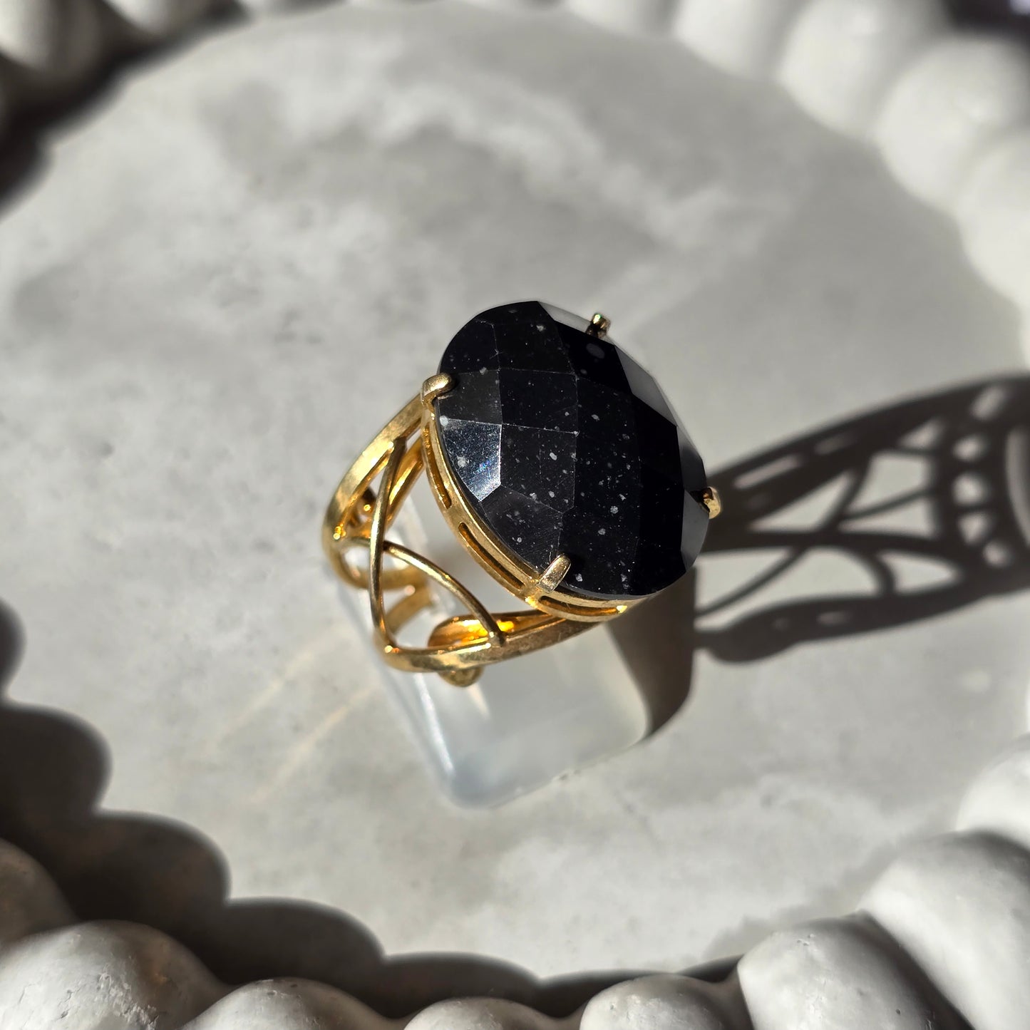 Snežni Obsidian - Velik Oval Prstan