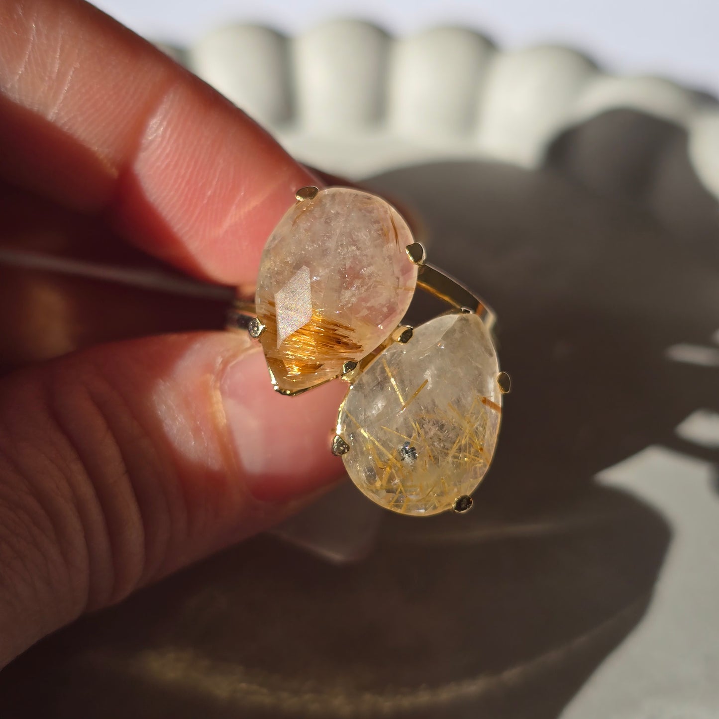 Golden Rutiles - Teardrop Duo Ring