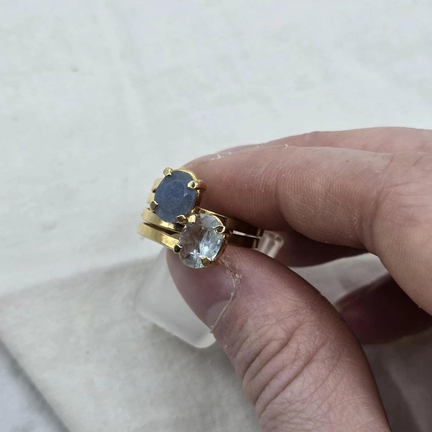 Aquamarine And Blue Aventurine Double Oval - Ring