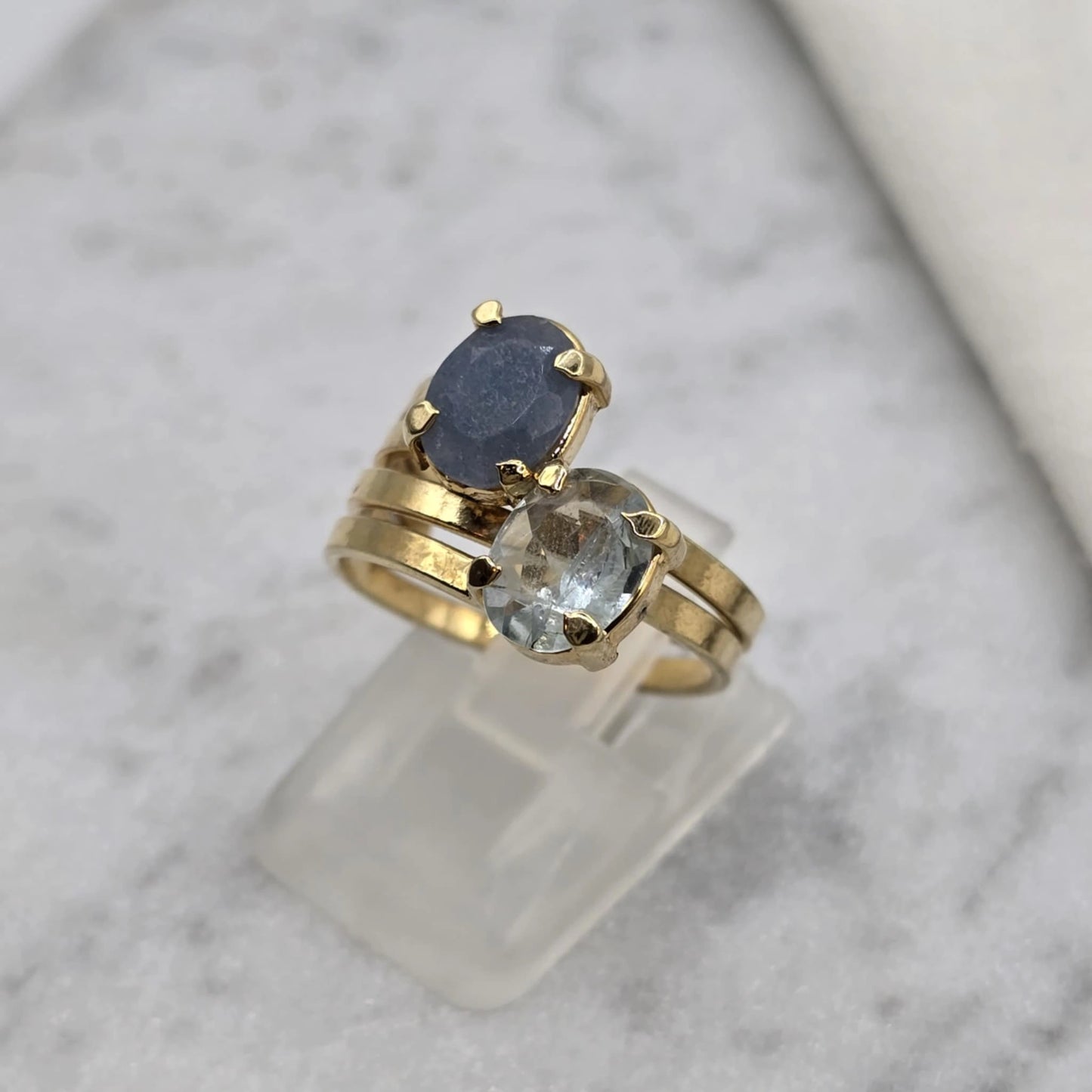 Aquamarine And Blue Aventurine Double Oval - Ring