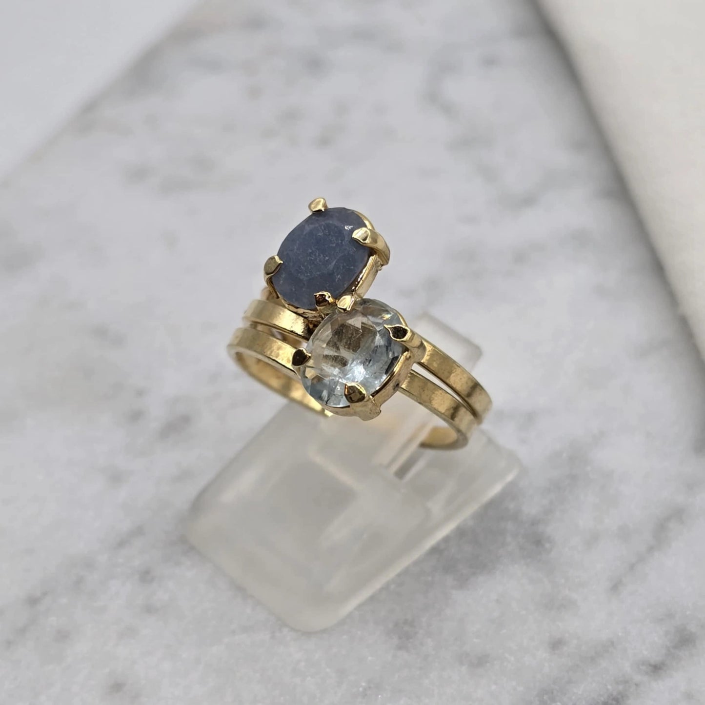 Aquamarine And Blue Aventurine Double Oval - Ring