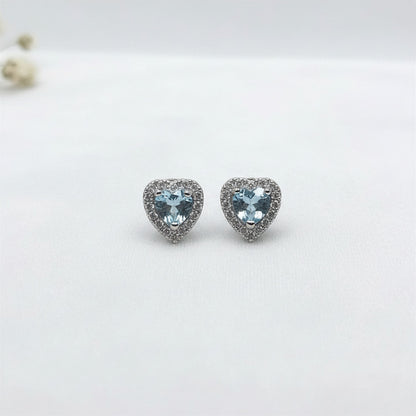Aquamarine with Zircon - Silver 925 Earrings