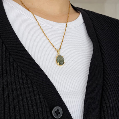Green Rutilated Quartz - Faceted Oval Necklace