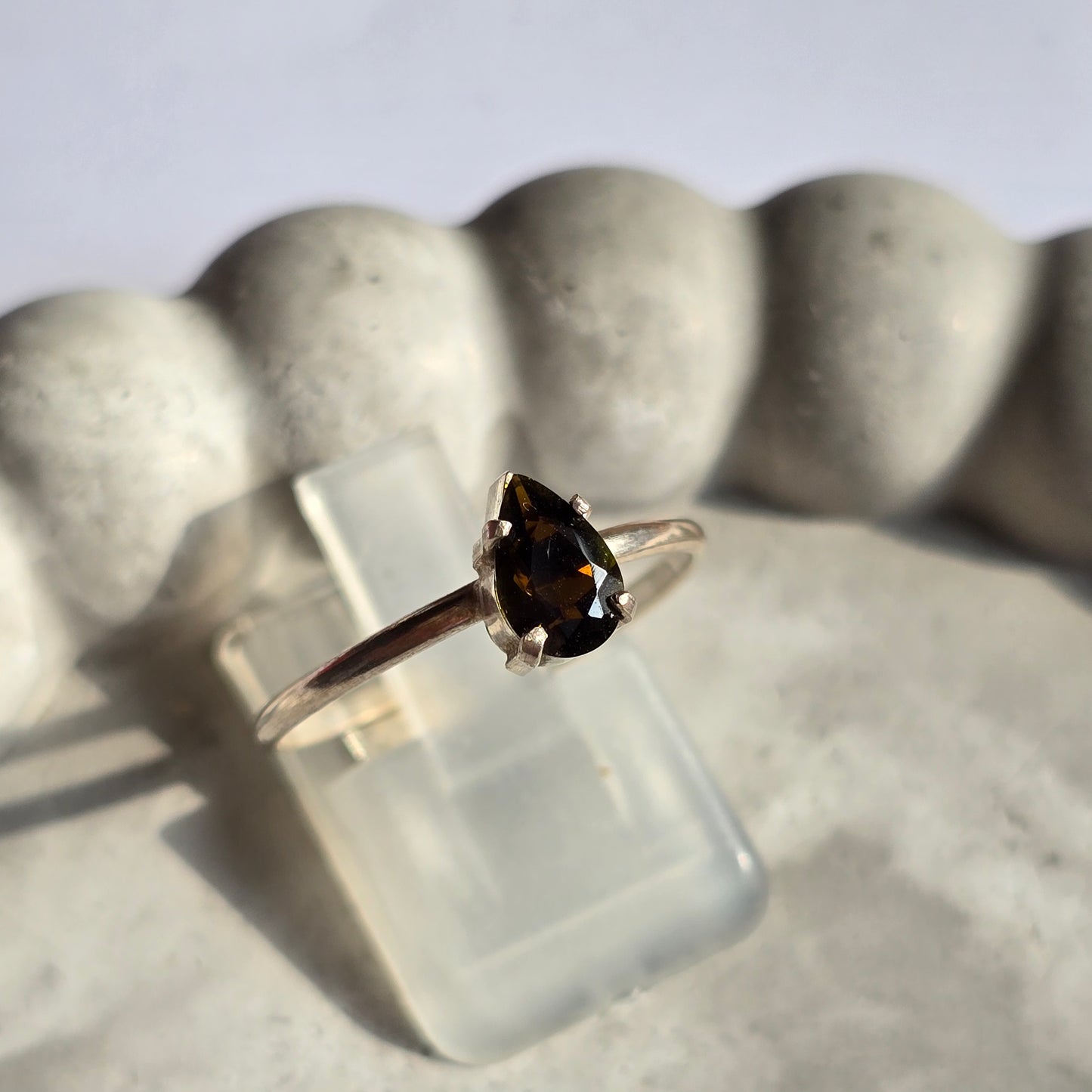 Green Tourmaline Teardrop - Silver Ring