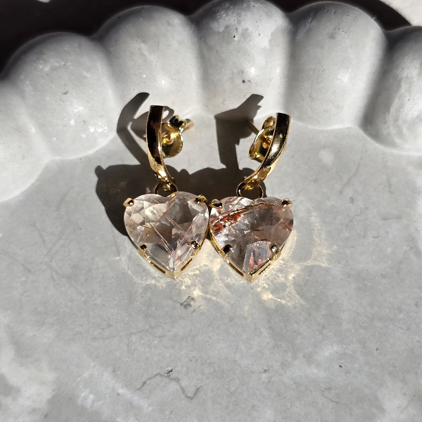 Copper-Bearing Quartz - Faceted Heart Earrings