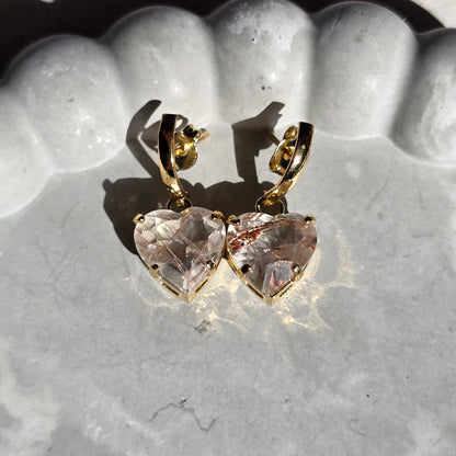 Copper-Bearing Quartz - Faceted Heart Earrings
