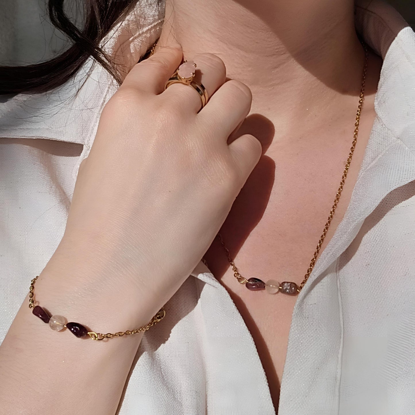 Rose Quartz and Pink Tourmaline Bracelet