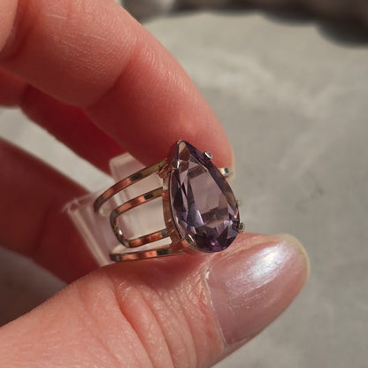 Amethyst - Silver Teardrop Ring