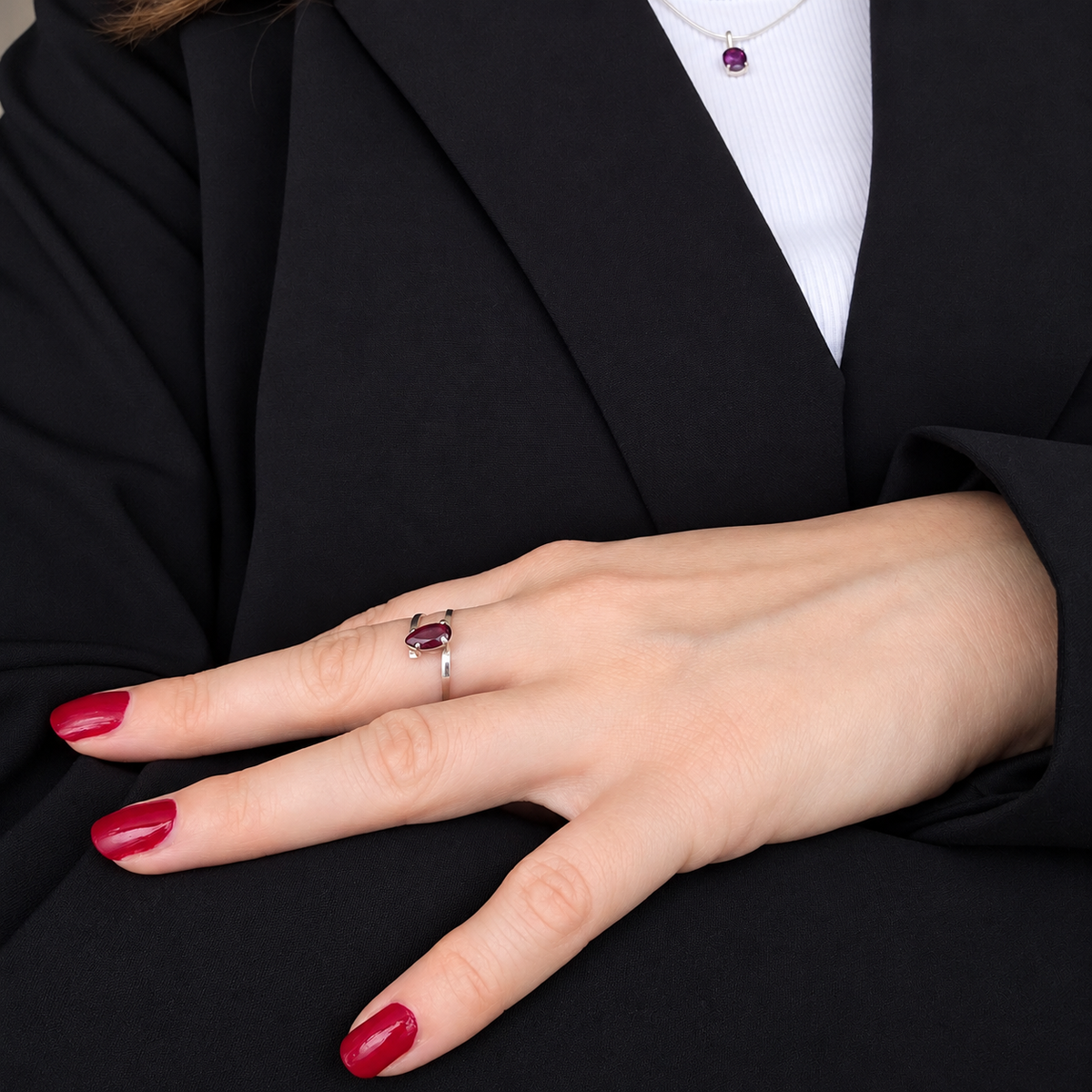 Garnet - Teardrop Silver Ring