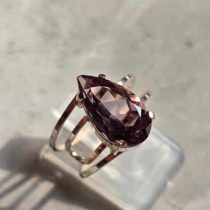 Amethyst - Silver Teardrop Ring