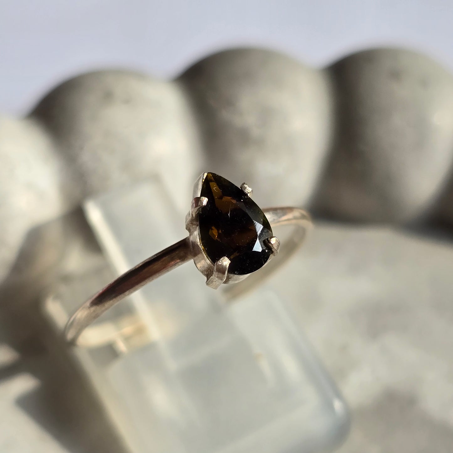 Green Tourmaline Teardrop - Silver Ring