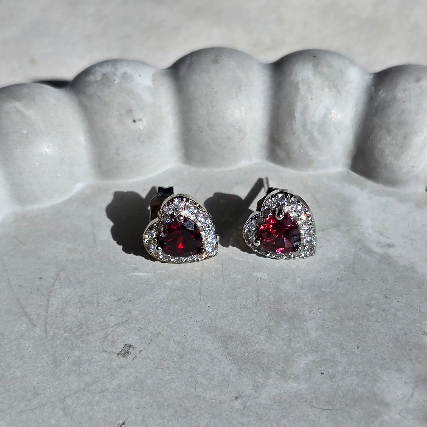 Garnet With Zircon - Silver Earrings