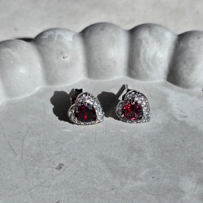 Garnet With Zircon - Silver Earrings