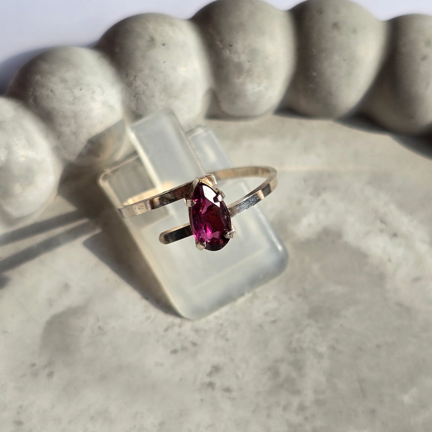 Garnet - Teardrop Silver Ring