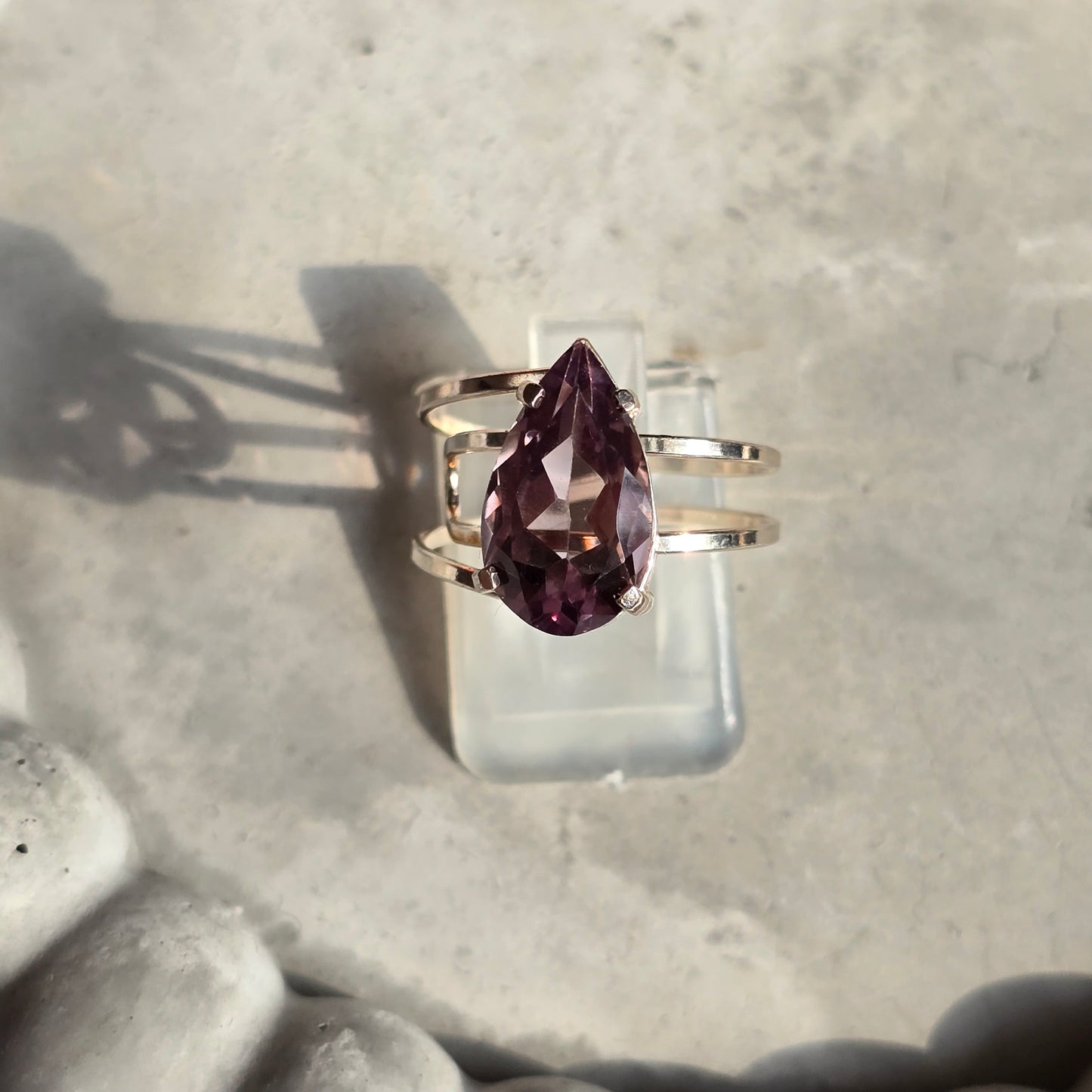 Amethyst - Silver Teardrop Ring
