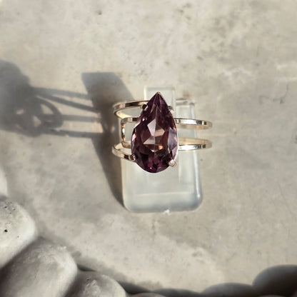 Amethyst - Silver Teardrop Ring