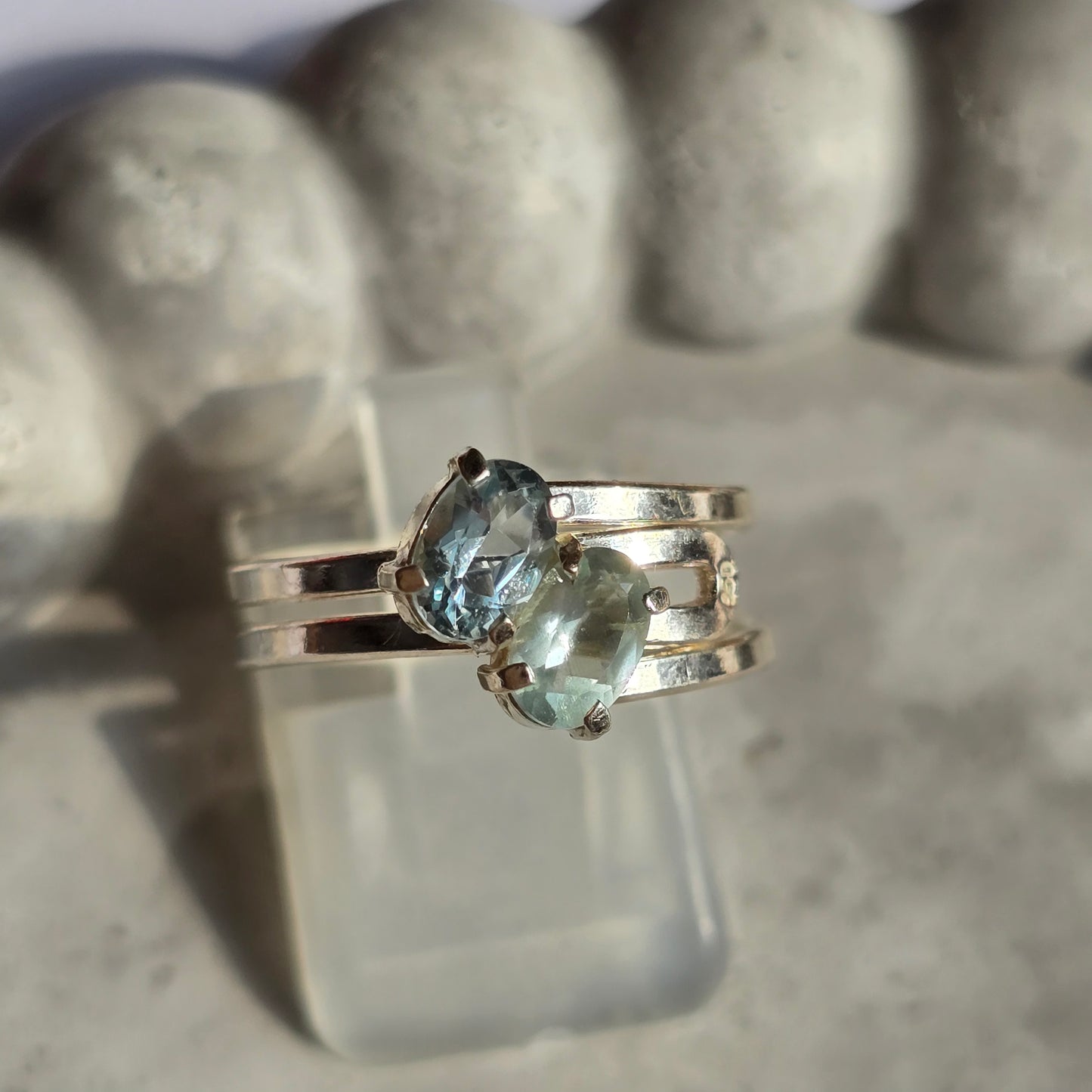 Aquamarine - Duo Silver Ring