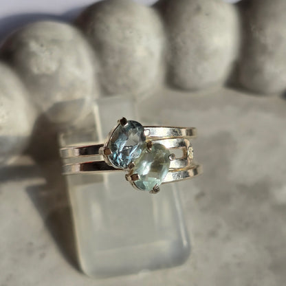 Aquamarine - Duo Silver Ring
