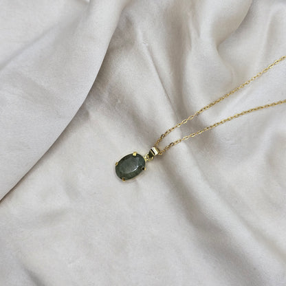 Green Rutilated Quartz - Faceted Oval Necklace