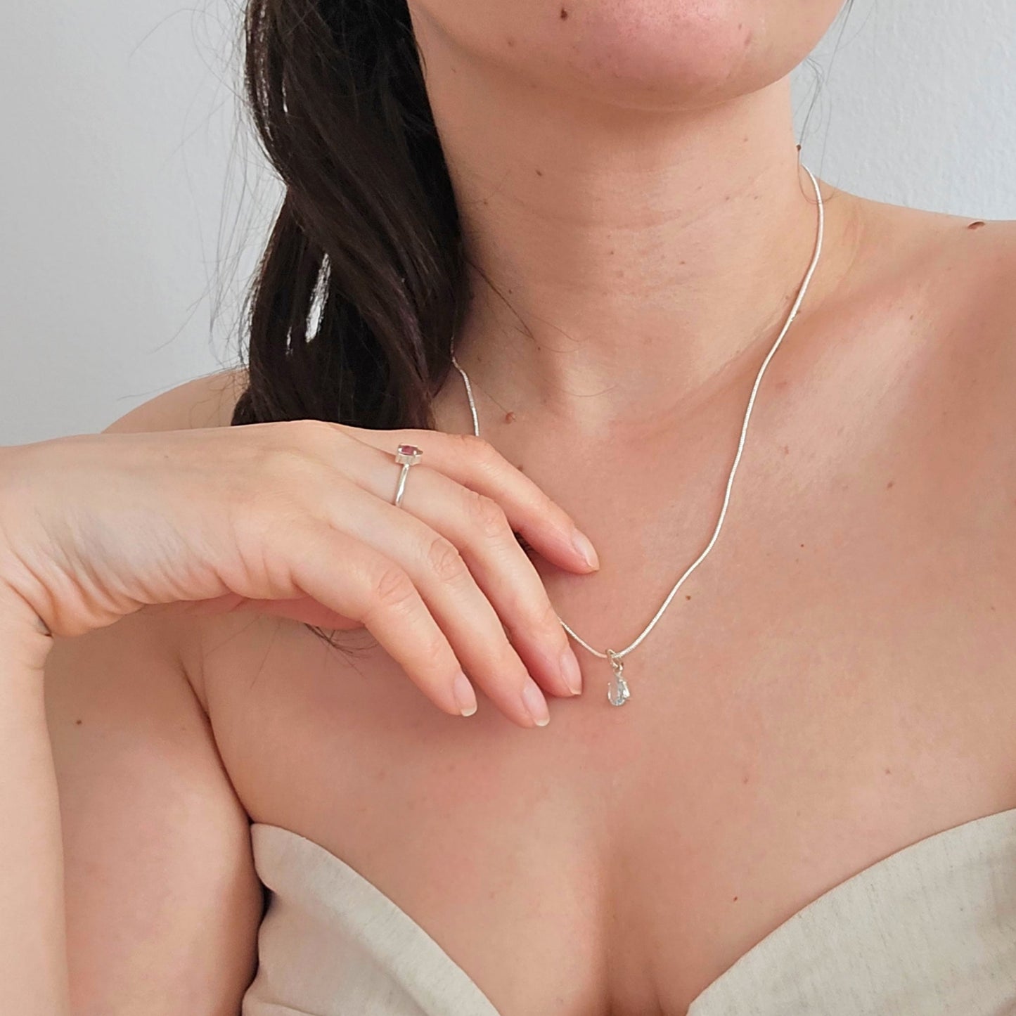 Aquamarine - Mini Teardrop Silver