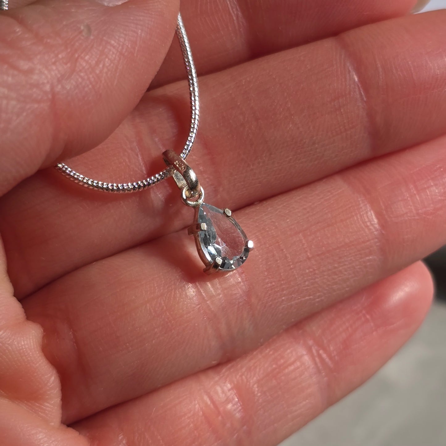 Aquamarine - Mini Teardrop Silver