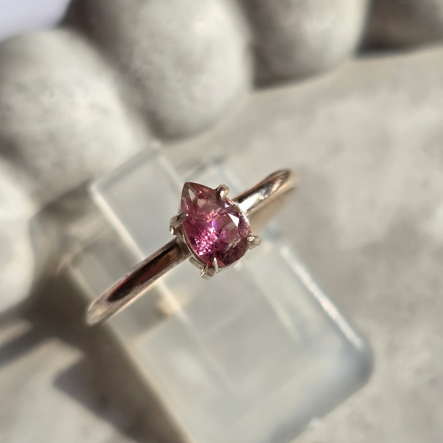 Pink Tourmaline - Silver Teardrop Ring