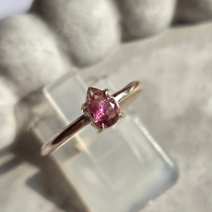 Pink Tourmaline - Silver Teardrop Ring