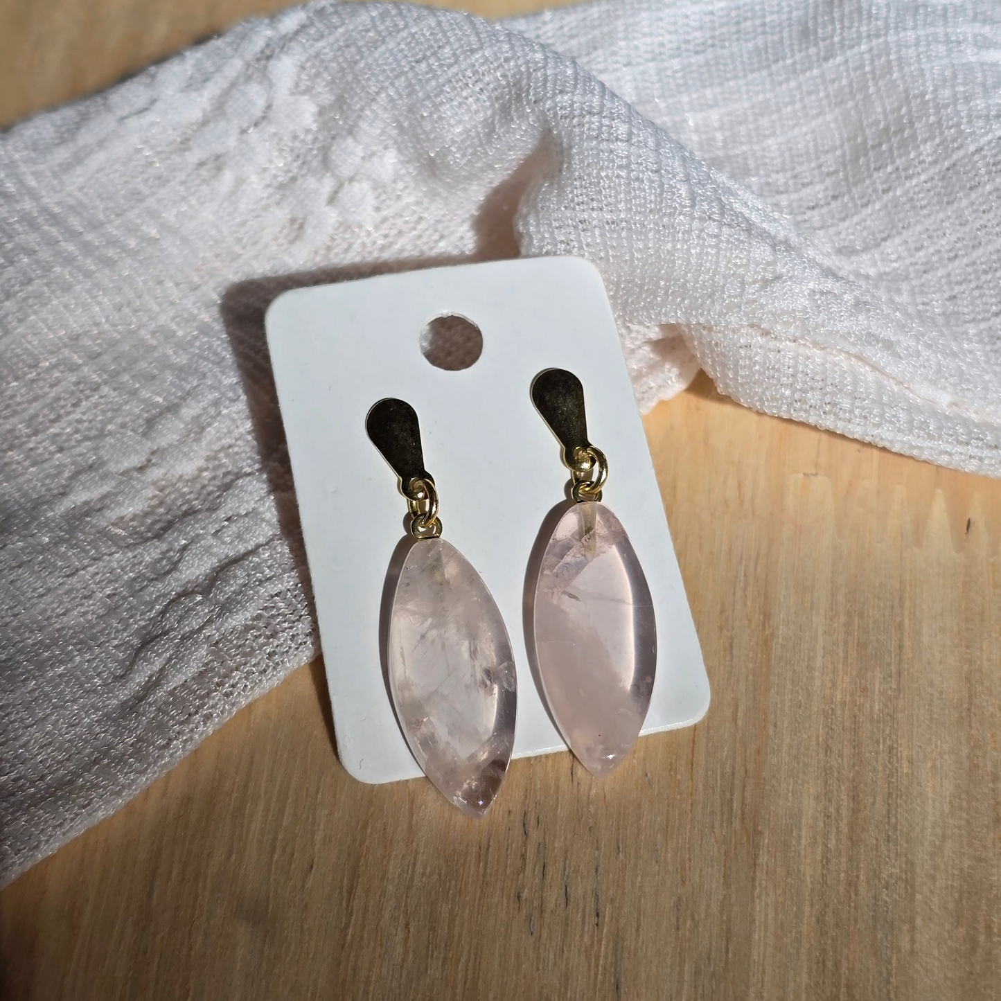 Rose Quartz - Leaf Earrings