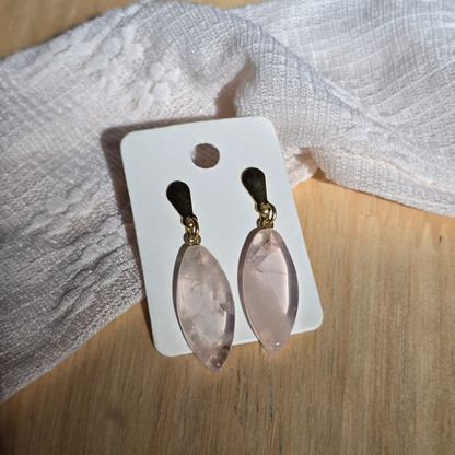 Rose Quartz - Leaf Earrings
