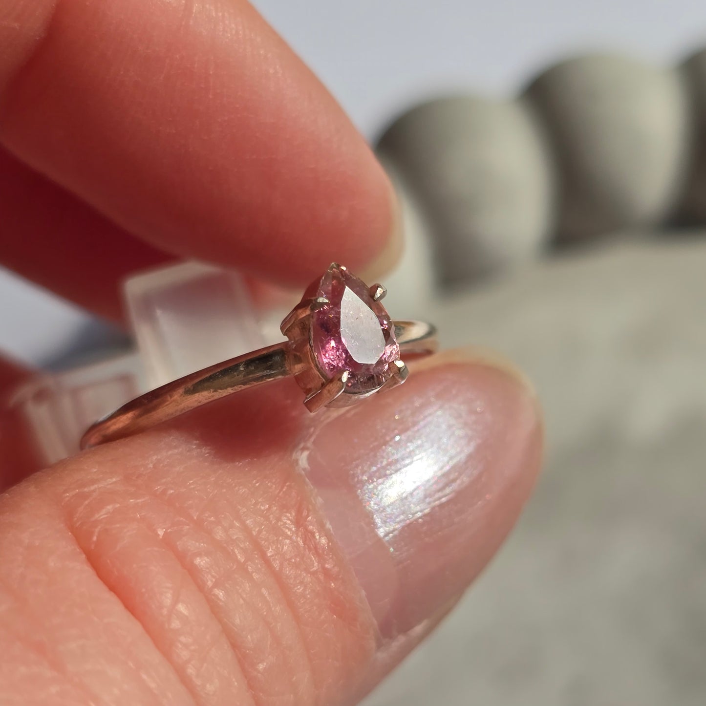 Pink Tourmaline - Silver Teardrop Ring
