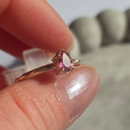 Pink Tourmaline - Silver Teardrop Ring