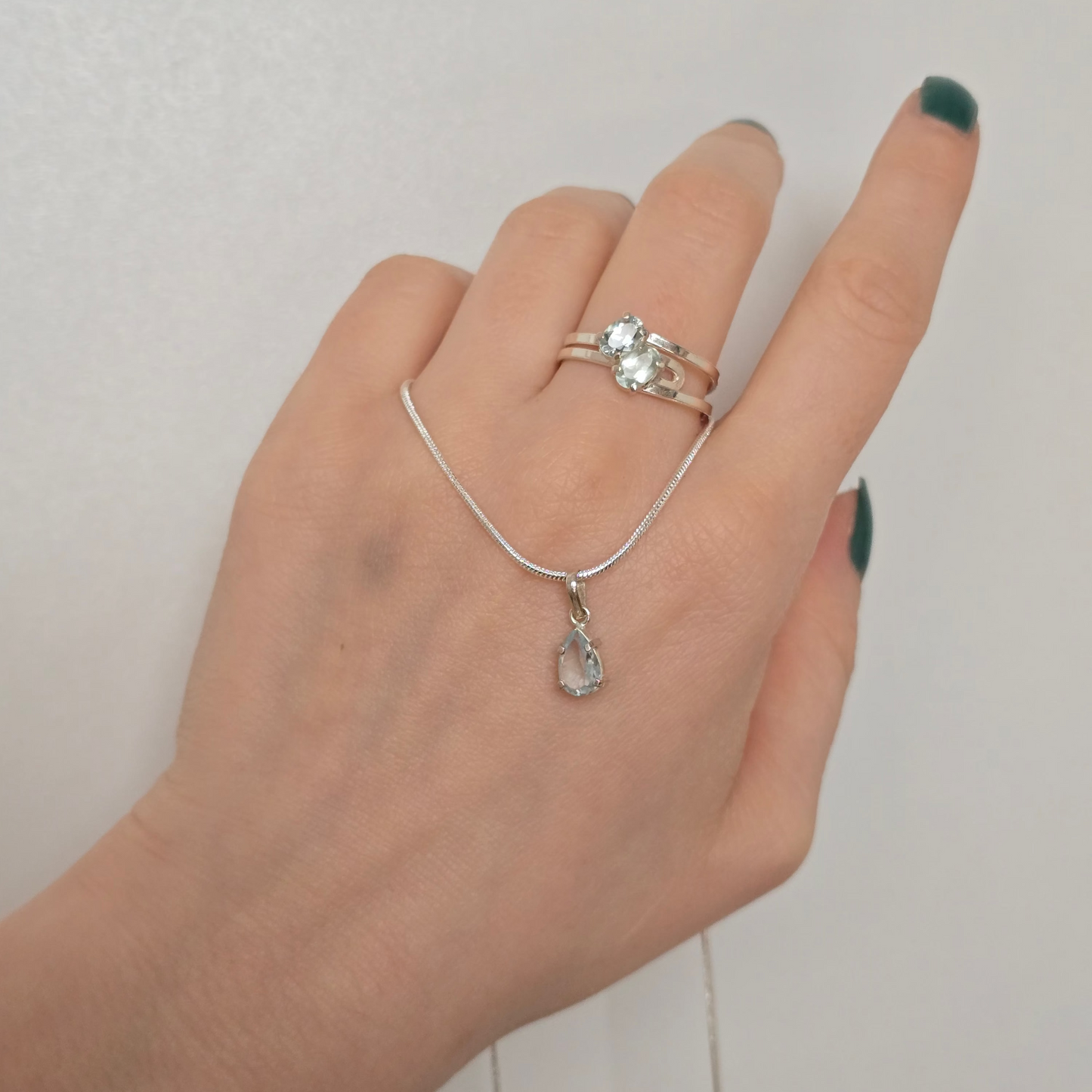 Aquamarine - Duo Silver Ring