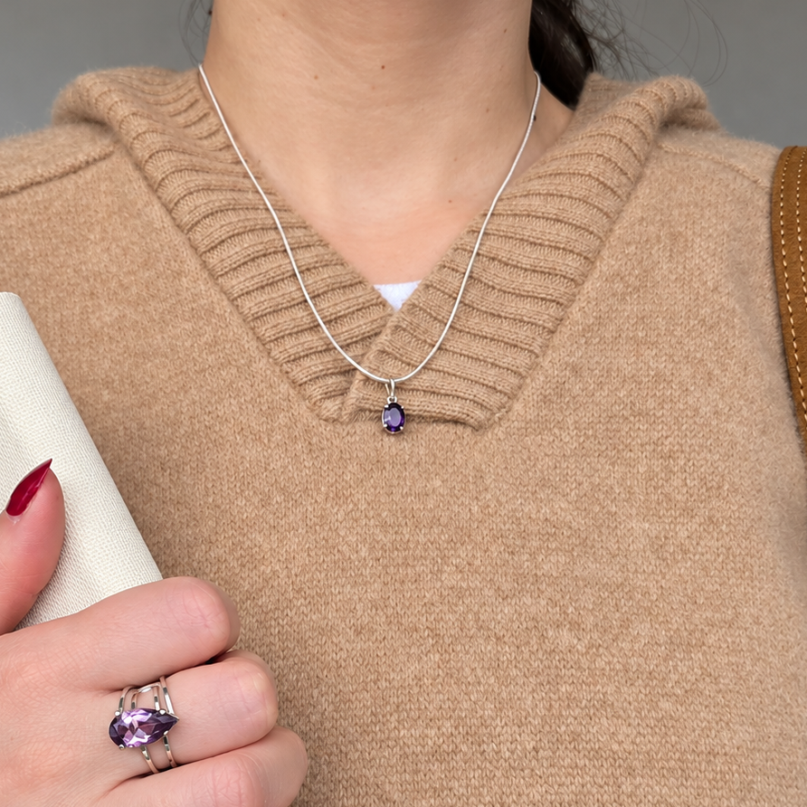Amethyst - Mini Oval Silver