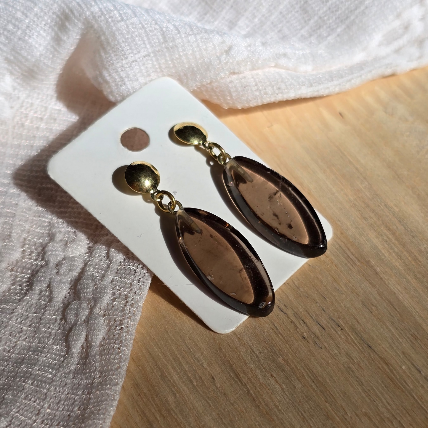 Smoky Quartz - Leaf Earrings