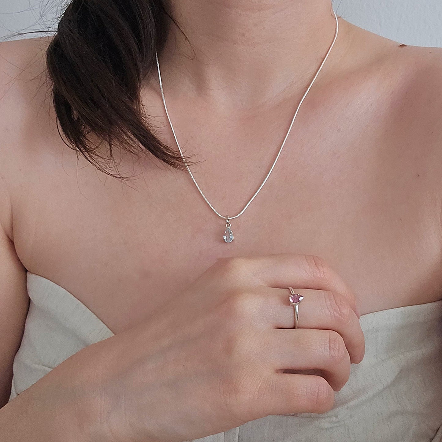 Pink Tourmaline - Silver Teardrop Ring