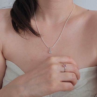 Pink Tourmaline - Silver Teardrop Ring