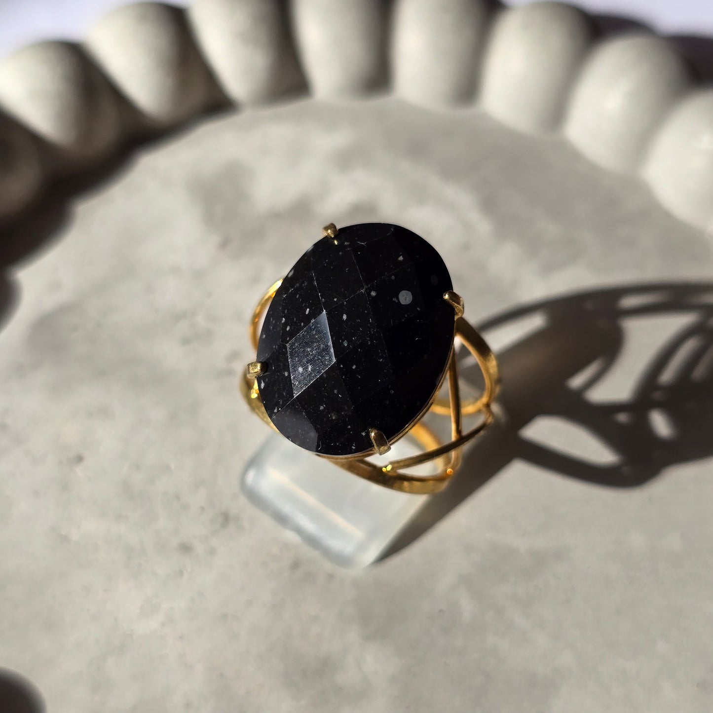 Snežni Obsidian - Velik Oval Prstan