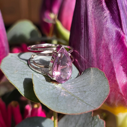 Amethyst - Silver Teardrop Ring