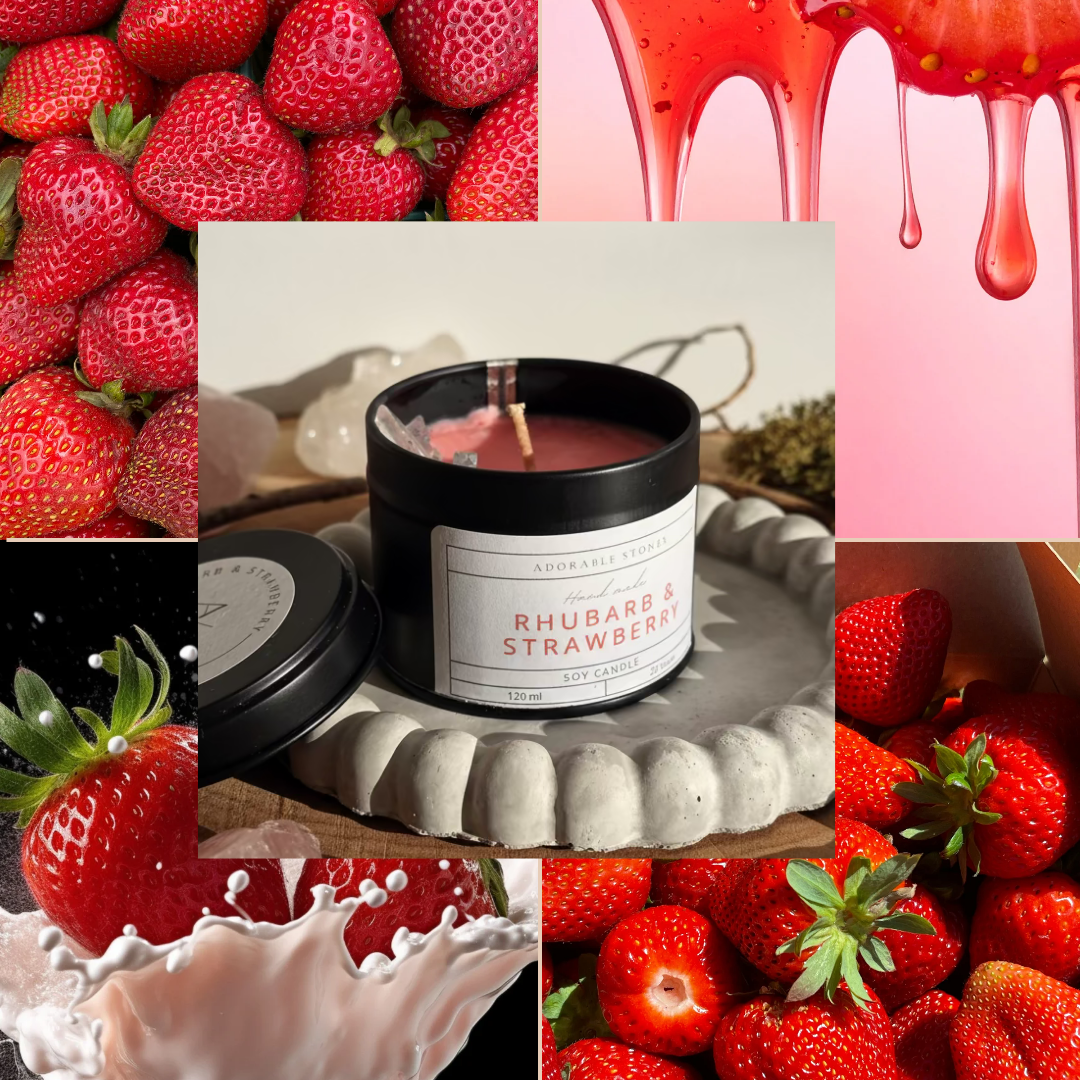 Rhubarb & Strawberry - Soy Candle With Crystal