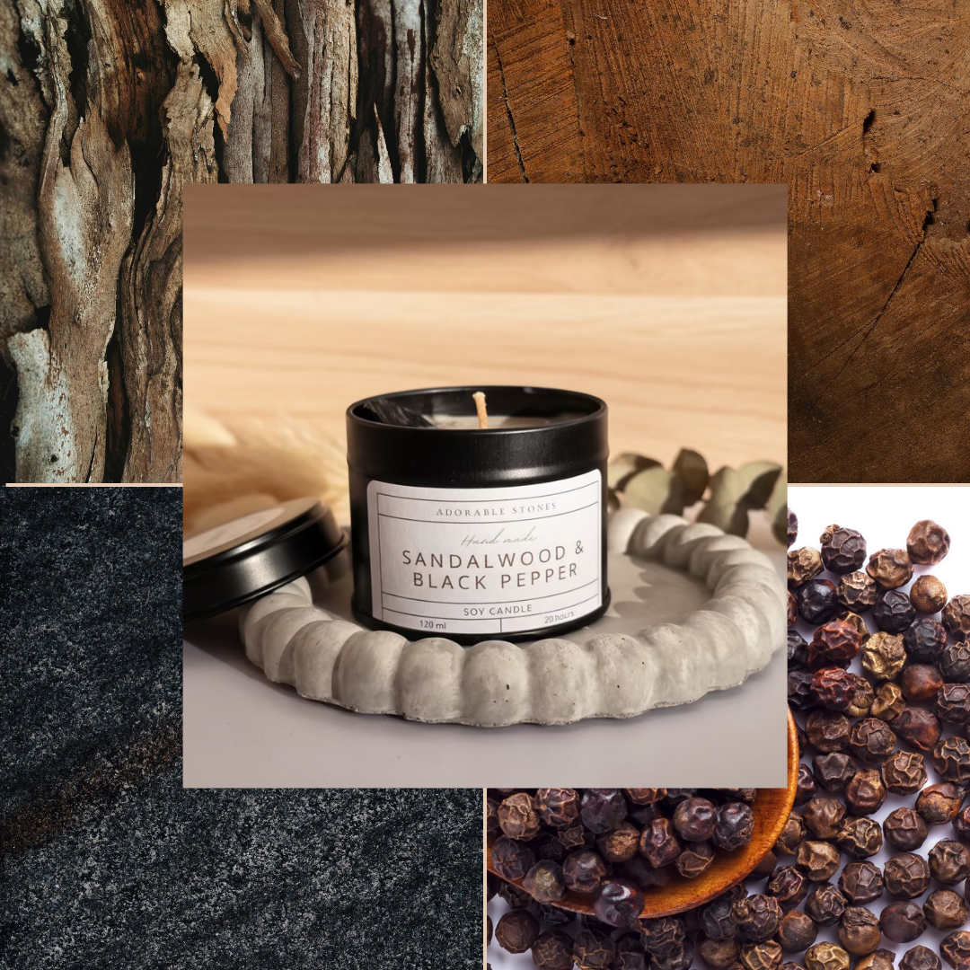 Sandalwood - Soy Candle With Crystal