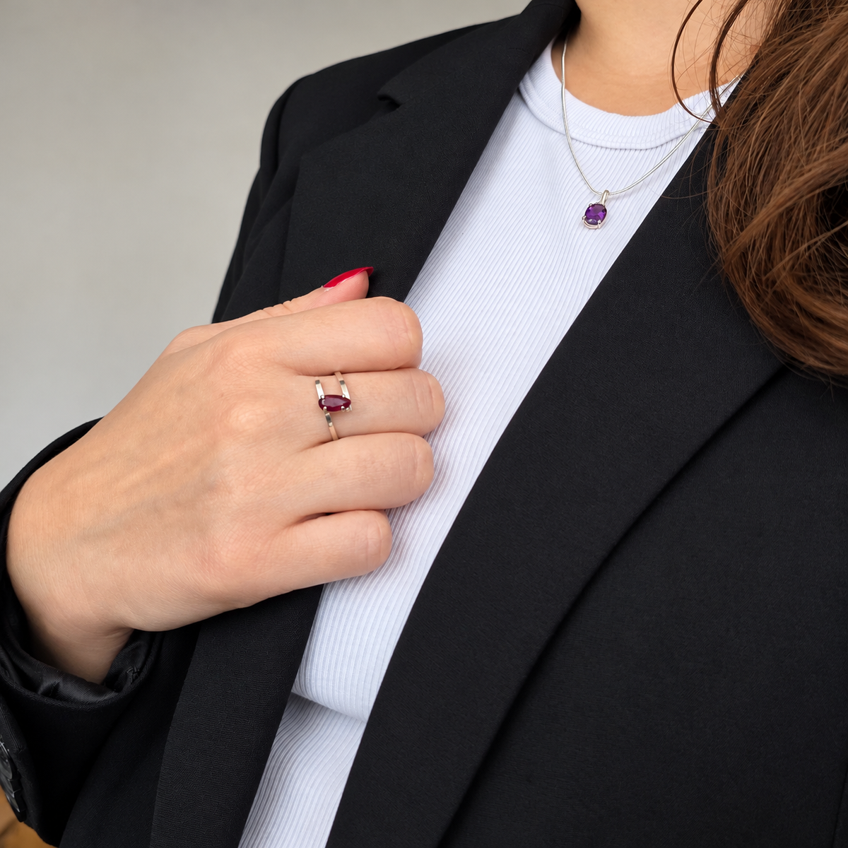 Garnet - Teardrop Silver Ring