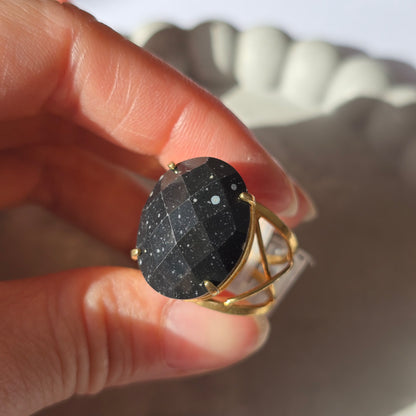 Snežni Obsidian - Velik Oval Prstan