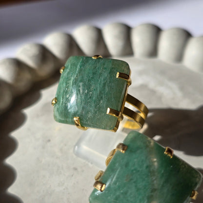 Green Aventurine - L Cube Ring