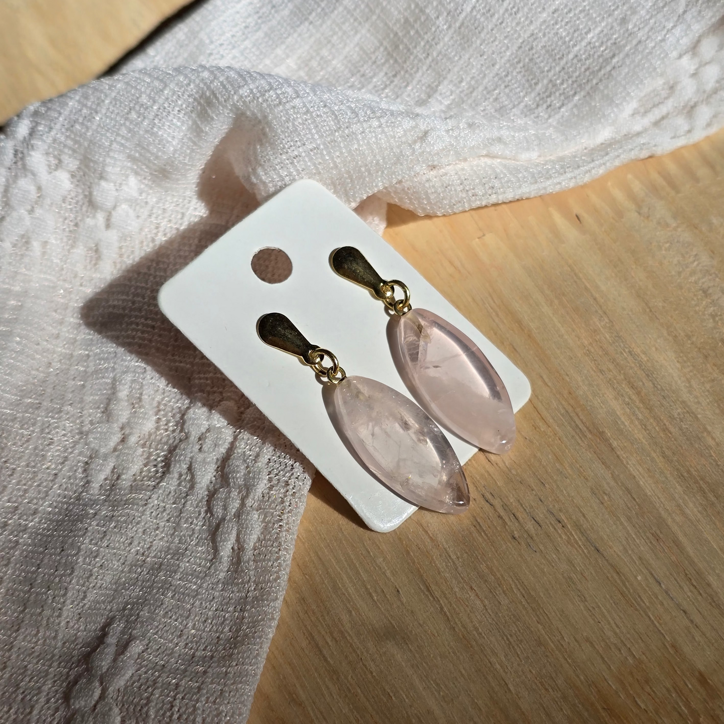 Rose Quartz - Leaf Earrings