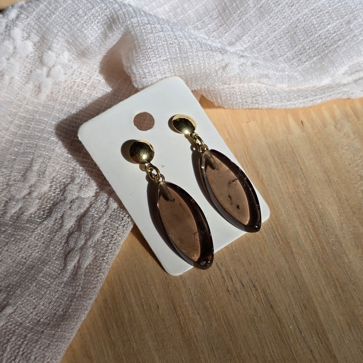 Smoky Quartz - Leaf Earrings